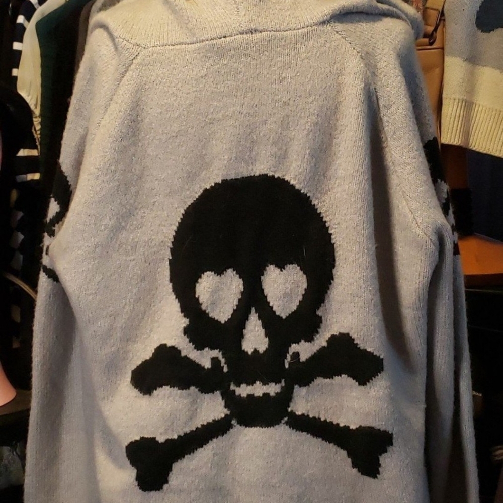 Torrid Grey Skull & Bones Zip Hooded Sweater Jacket Hoodie 3X 22 24